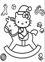 dla dziewczynek do wydruku kolorowanki hello kitty numer 23 - kotek w pokoju dziecięcym z zabawkami siedzi na koniku na biegunach